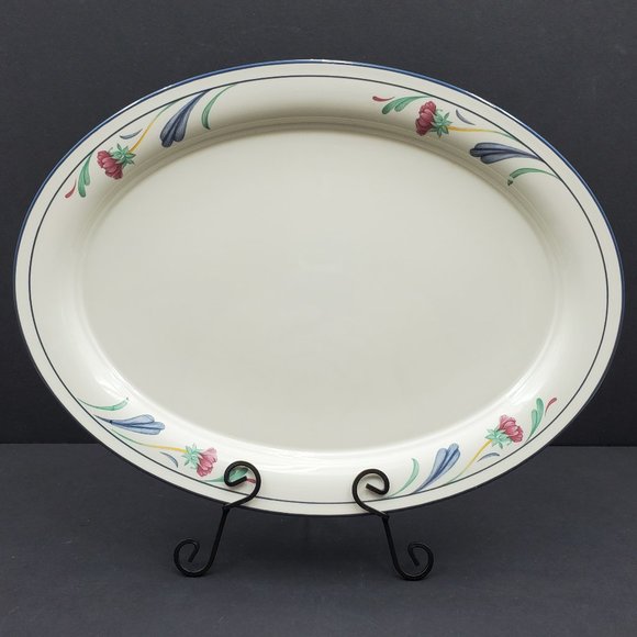 Lenox Chinastone Poppies on Blue Serving Platter Large Oval Dish - Picture 1 of 8